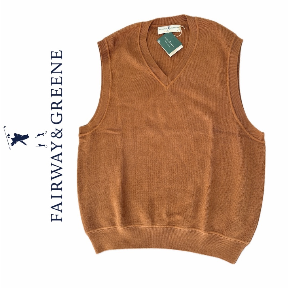 Fairway & Greene Men's Brown V-Neck‎ Sweater Vest Chestnut Sz L Golf Tennis